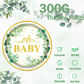 OUNIY Sage Greenery napkins featuring greenery print for coordinated decor.