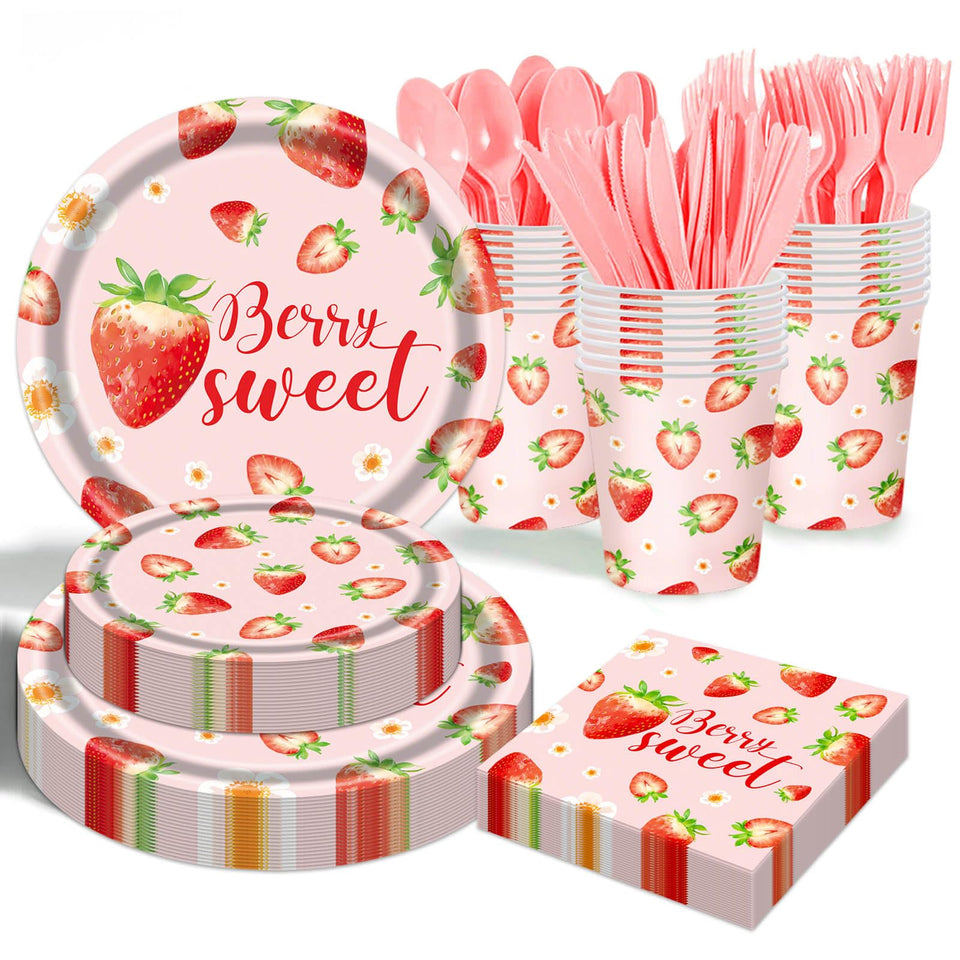 OUNIY Strawberry 9-inch plates set for stylish baby shower meals