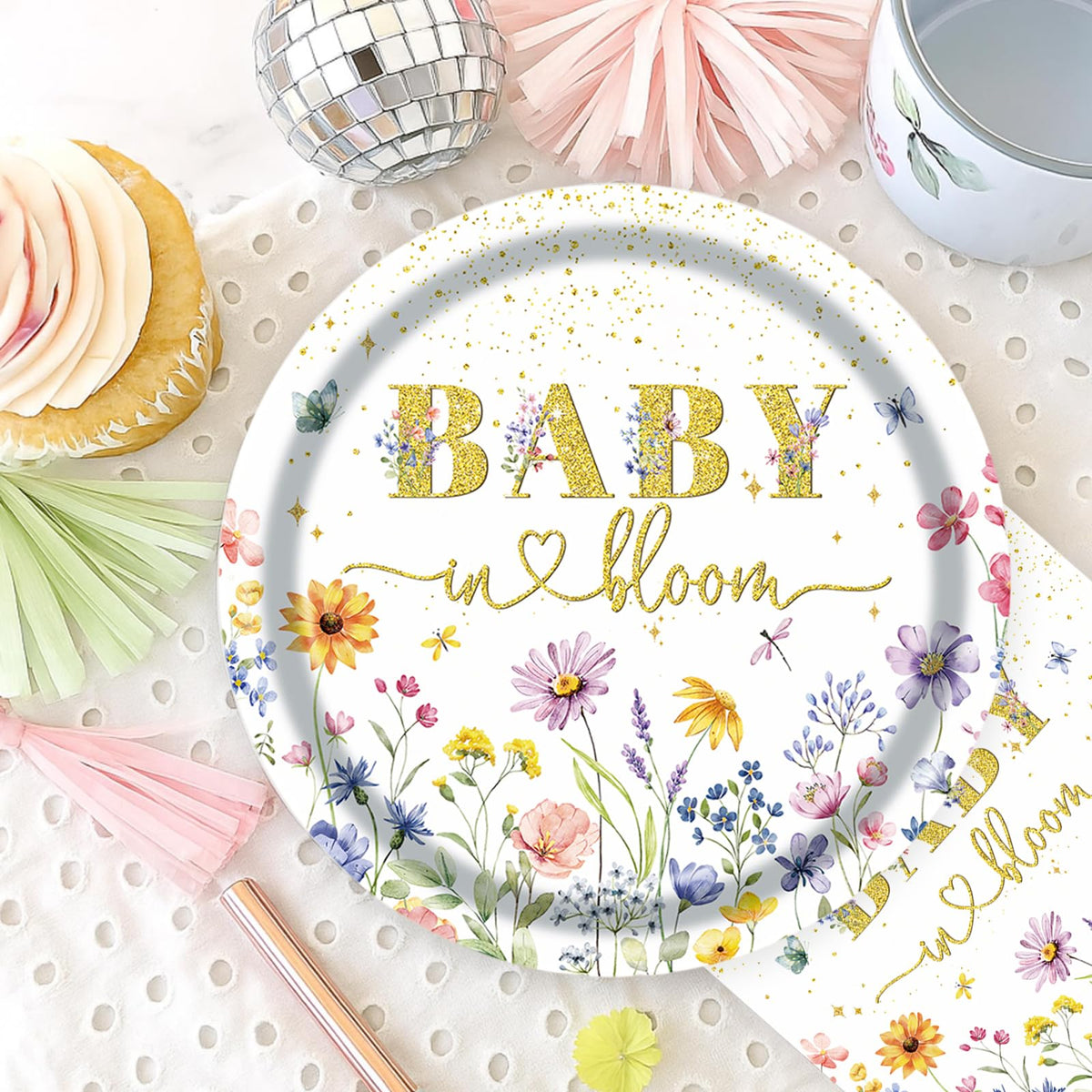 OUNIY Wildflower table setup kit enhances spring baby shower décor