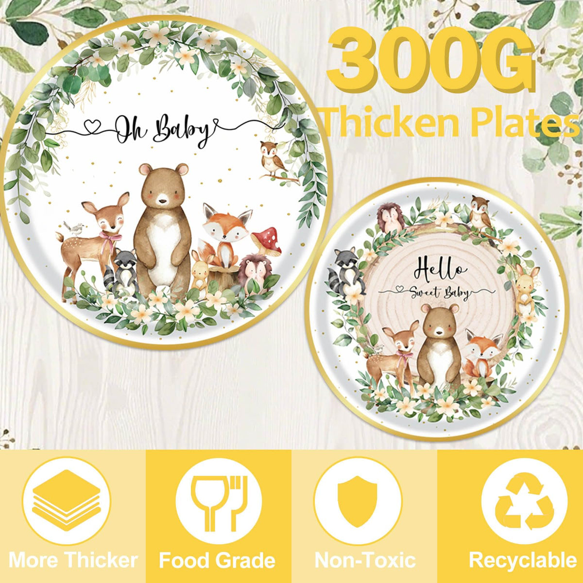 OUNIY Woodland Baby Shower cups designed for cold or hot beverages in safari style.