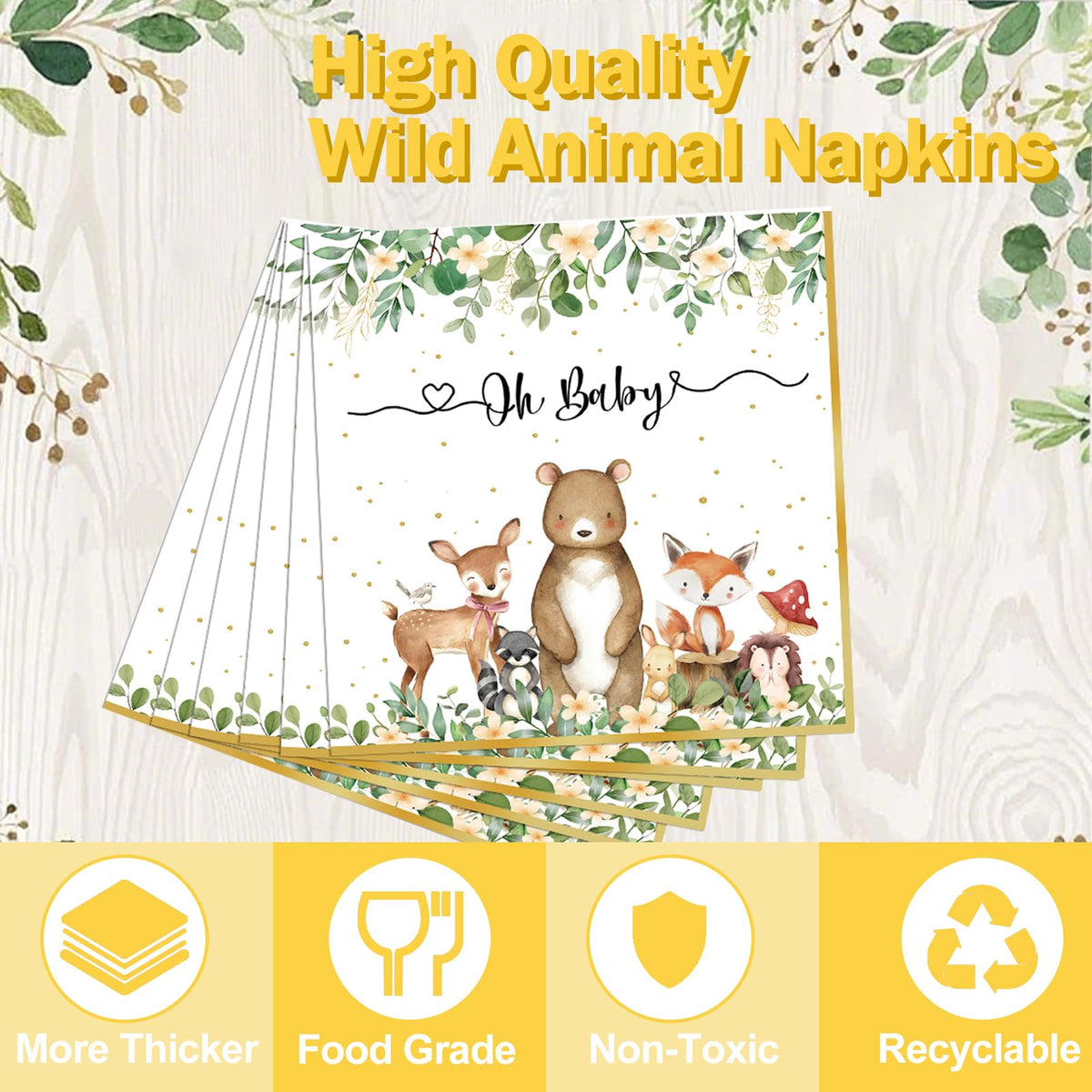 OUNIY Woodland Baby Shower knives sturdy and safe with animal-print design.