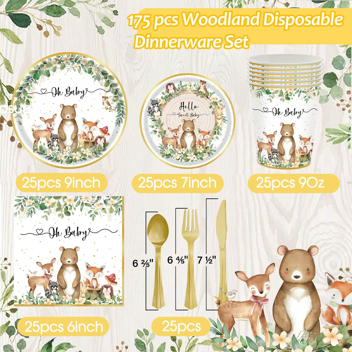OUNIY Woodland Baby Shower napkins featuring woodland animals to complete the decor.