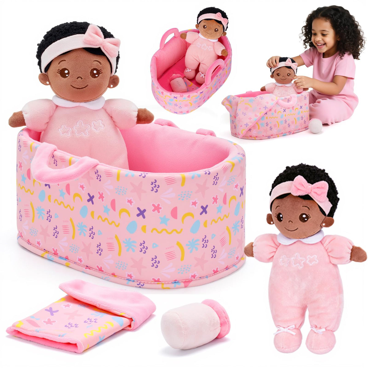 OUOZZZ 10-Inch Black Baby Doll for nurturing pretend play and caregiver skills.