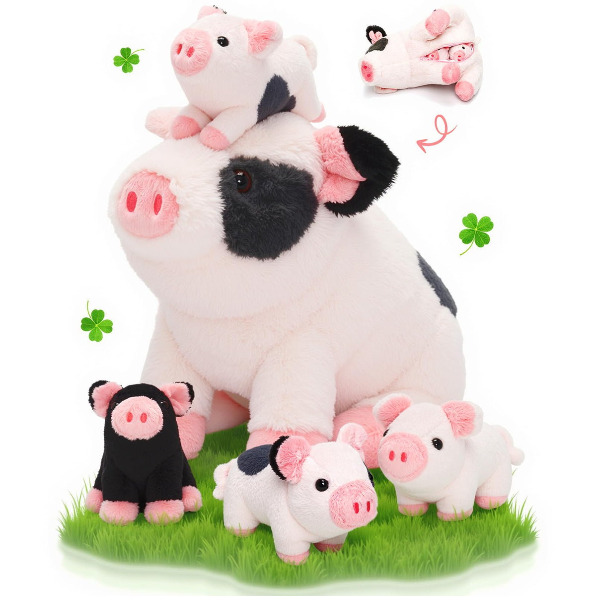OUOZZZ 11-inch spotted mama pig plush invites imaginative play and storytelling.