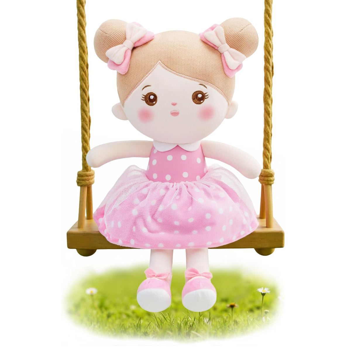 OUOZZZ 12.6-inch soft baby doll in pink dress, ideal for cuddles and imaginative play.