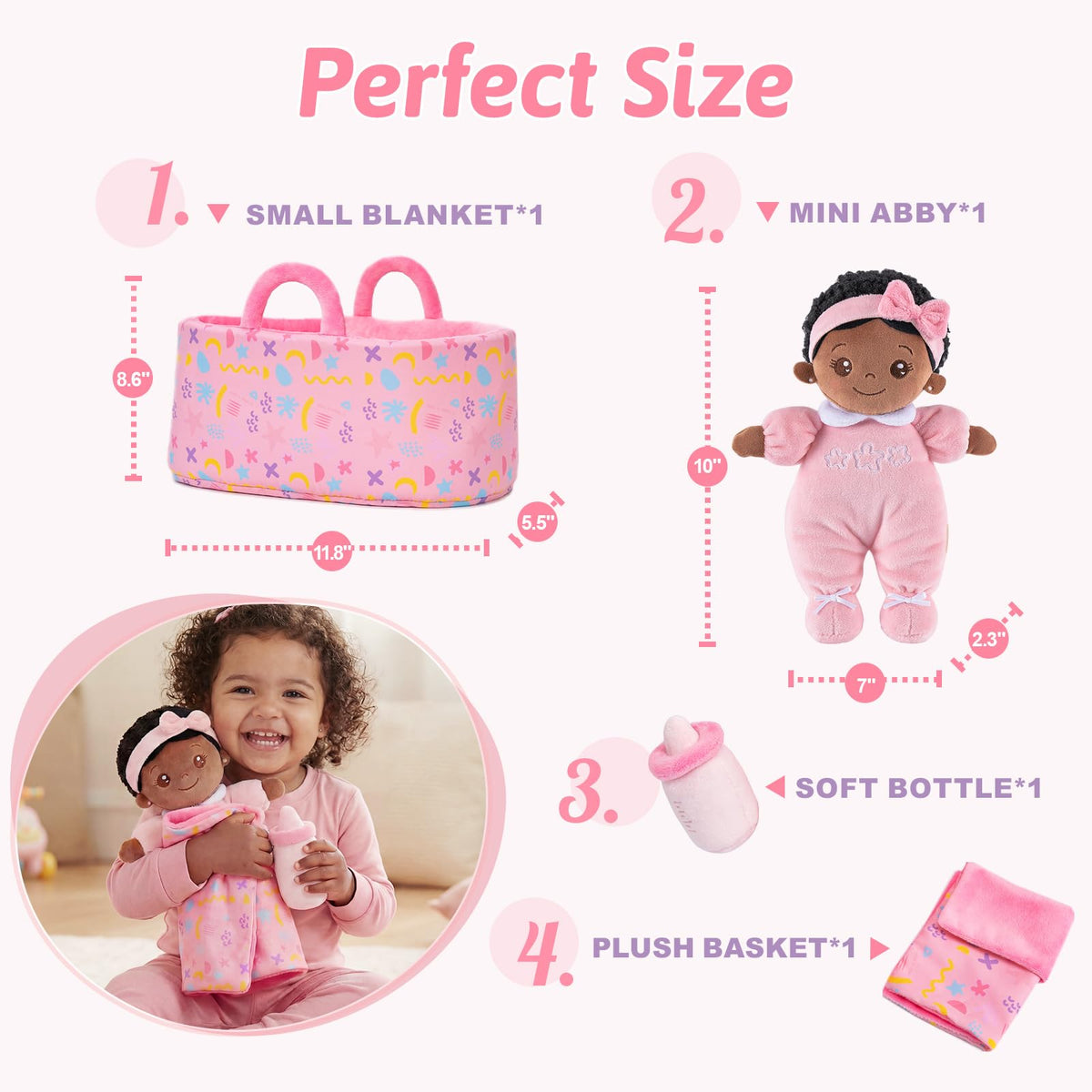 OUOZZZ bassinet for doll scene highlights portable role play and caregiving.