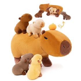 OUOZZZ Capybara mommy plush reveals four removable babies for imaginative play.