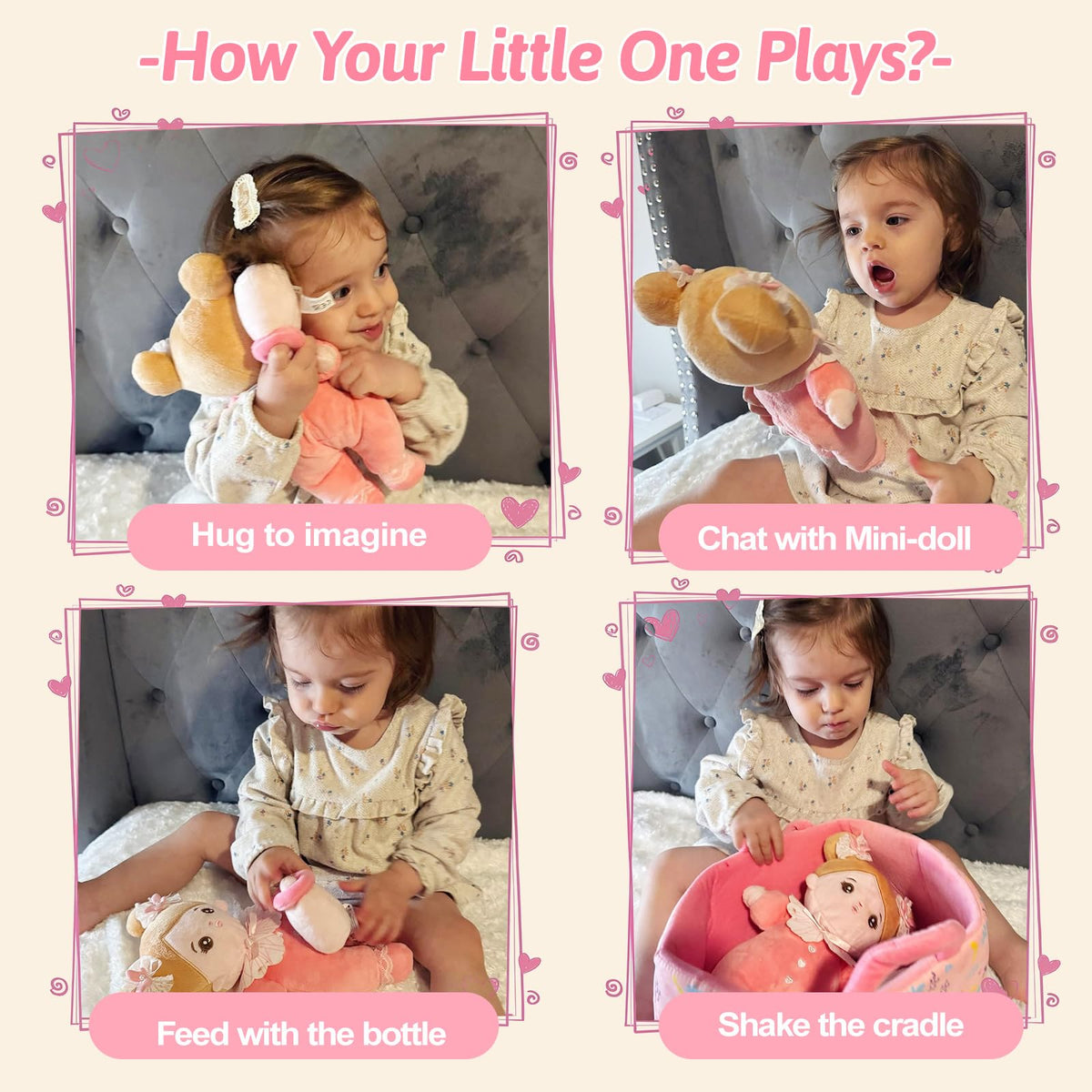 OUOZZZ doll bassinet soft pink for safe pretend sleeping routines