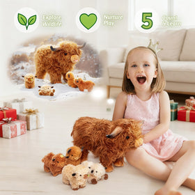 OUOZZZ Highland Cow baby holding grass invites natural, curious play