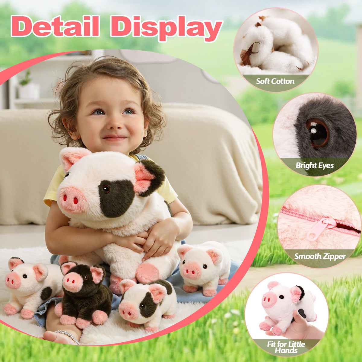 OUOZZZ unzip action reveals piglets for interactive family storytelling.