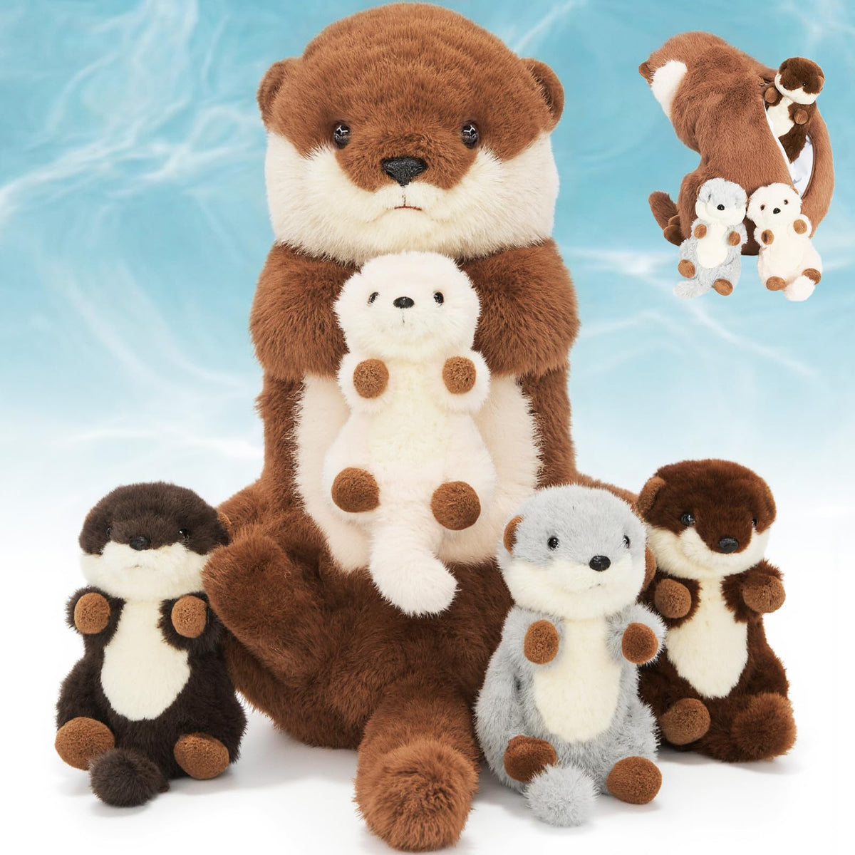 OUOZZZ otter plush mama with four babies for imaginative play and nurturing storytelling.
