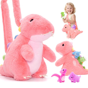 OUOZZZ pink dinosaurs inside plush set shows playful unboxing for kids