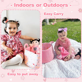 OUOZZZ plush baby blanket adds warmth during bedtime pretend play.