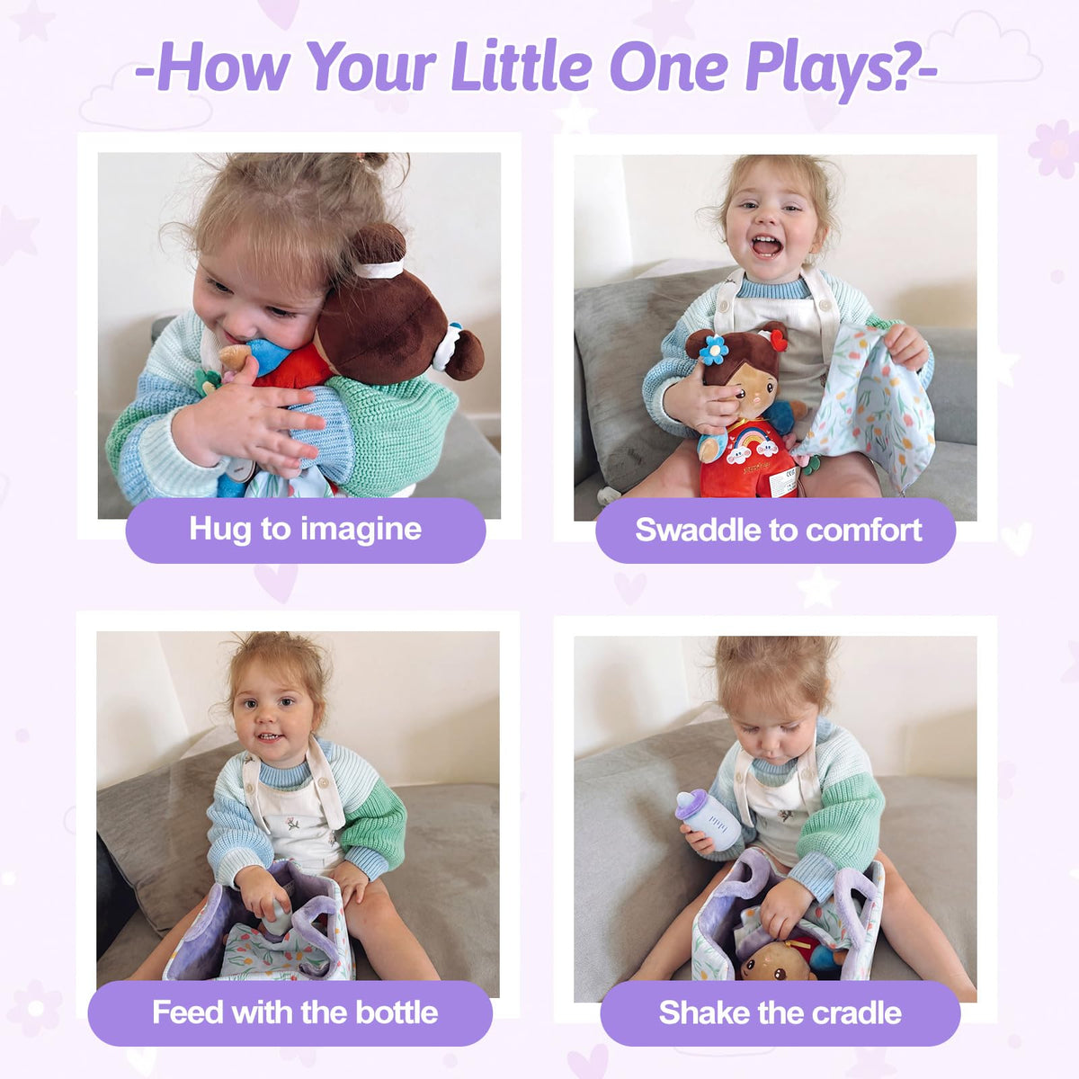 OUOZZZ soft baby doll set feeding bottle for realistic meal-time play