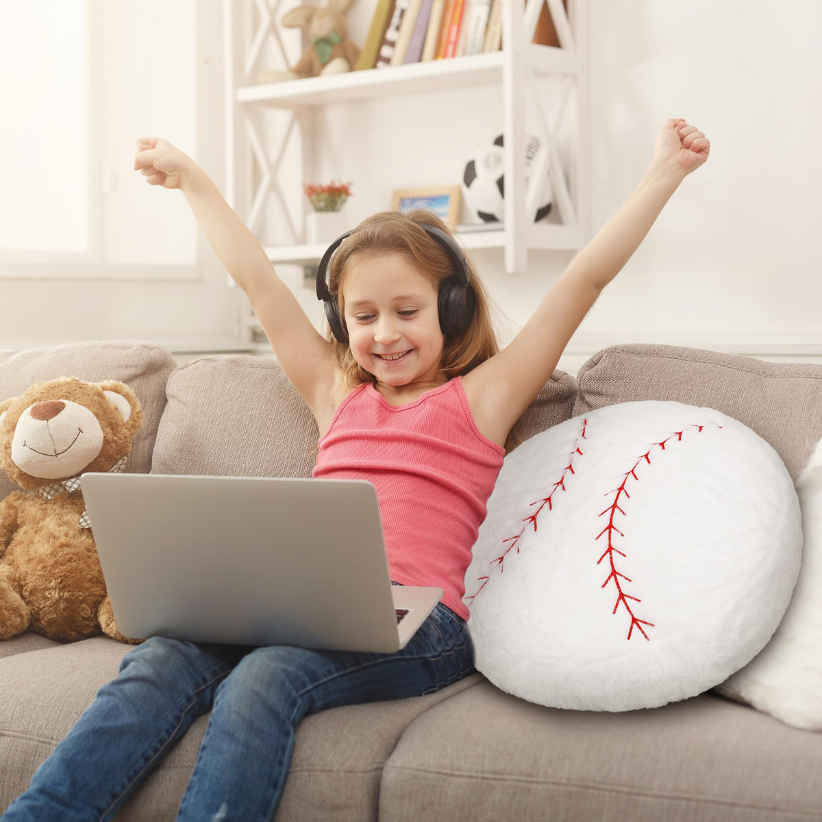 OurHonor Baseball Plush 18-inch back view, soft decor for bedrooms