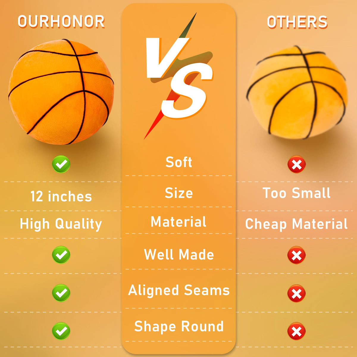 OurHonor basketball pillow side view highlights dimensional shape for cozy support.