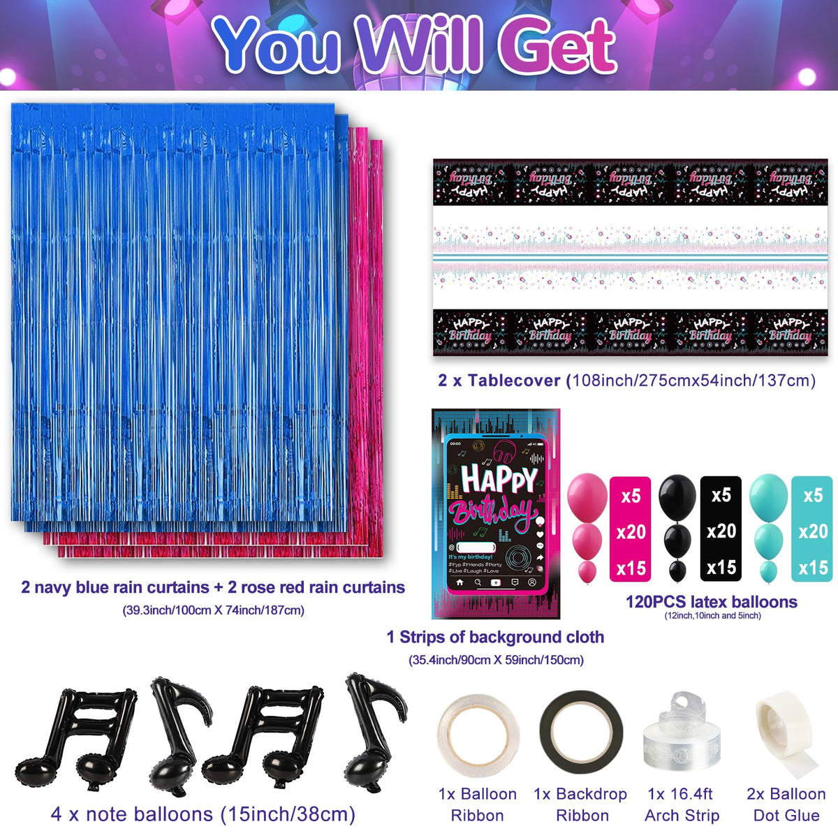 OurWarm blue foil curtain backdrop adds vibrant color and party flair.