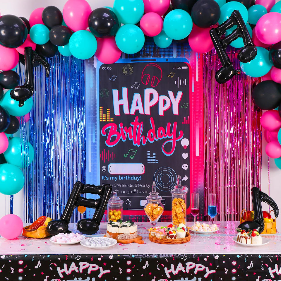 OurWarm TikTok banner highlights the birthday theme for a photo-ready party backdrop.
