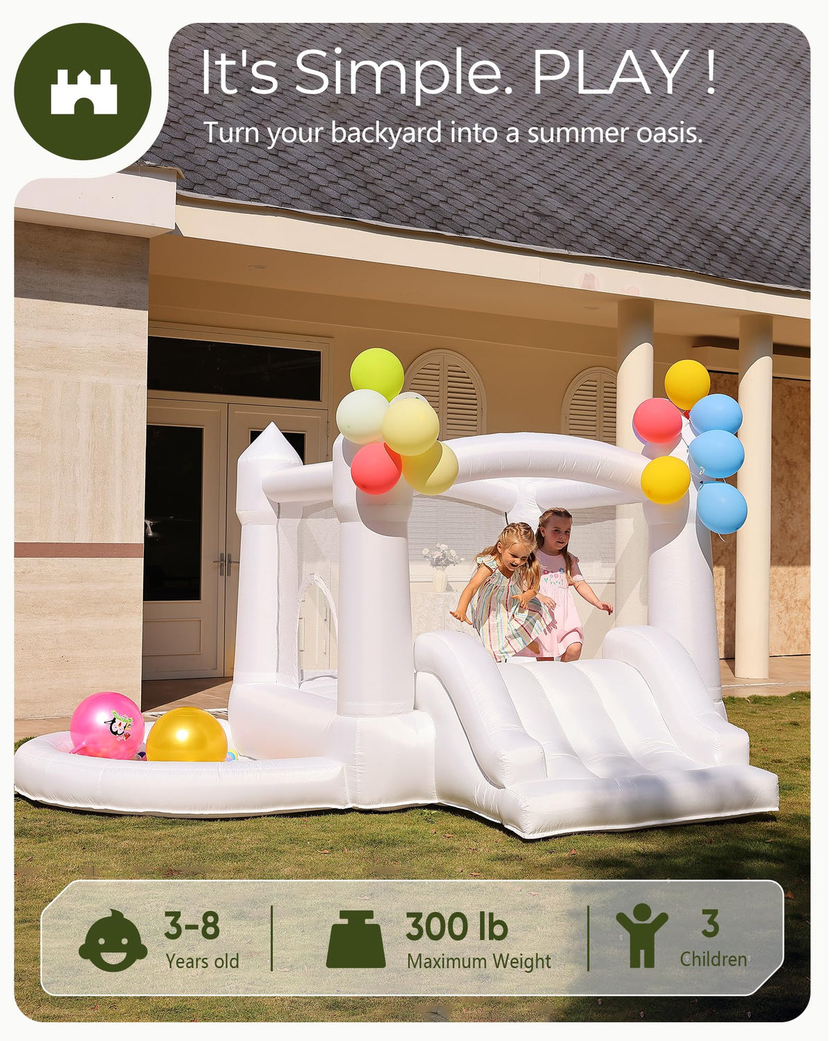 Outfunny 3-in-1 bounce castle provides bounce, ball pit, and slide.