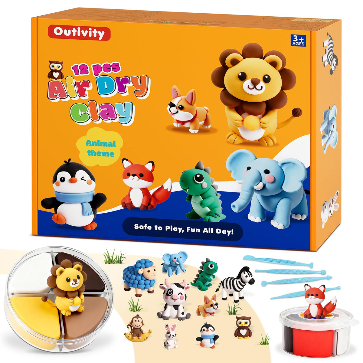 Outivity air dry clay kit with 12 animal crafts for kids' creative learning