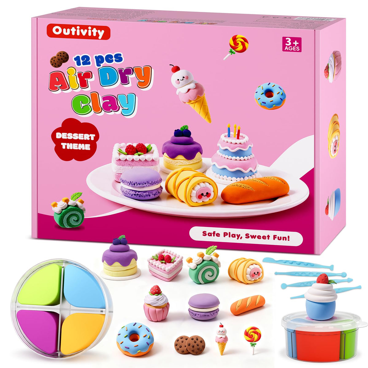 Outivity air-dry clay kit with 12 colors for mess-free, creative projects.