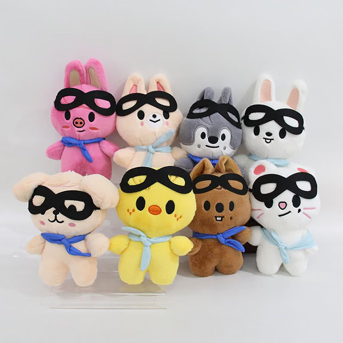 Outofgas SKZ00 plushies close-up beanie eyes, soft texture for cozy décor.