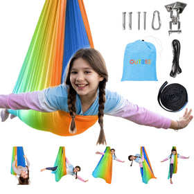 OUTREE double-layer therapy swing with 360 swivel offers calming sensory play at home.