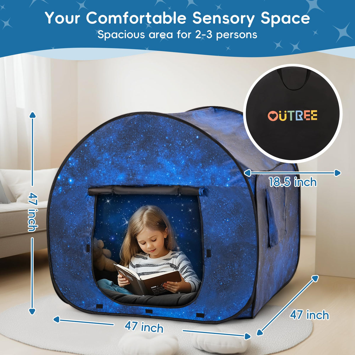 OUTREE Sensory Tent two-sided window provides flexible light control.