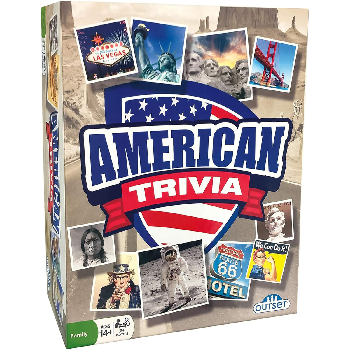 Outset Media American Trivia Game double-sided cards enable fast, engaging rounds.