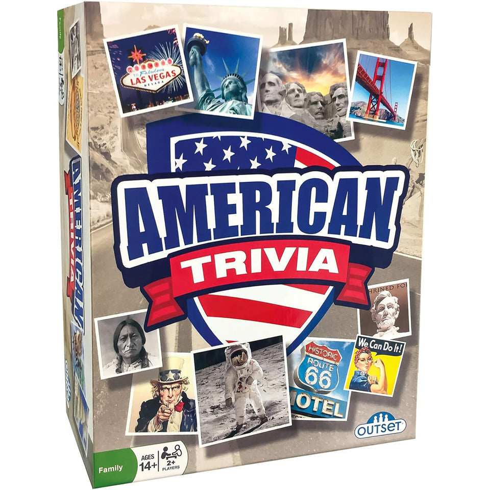 Outset Media American Trivia Game double-sided cards enable fast, engaging rounds.