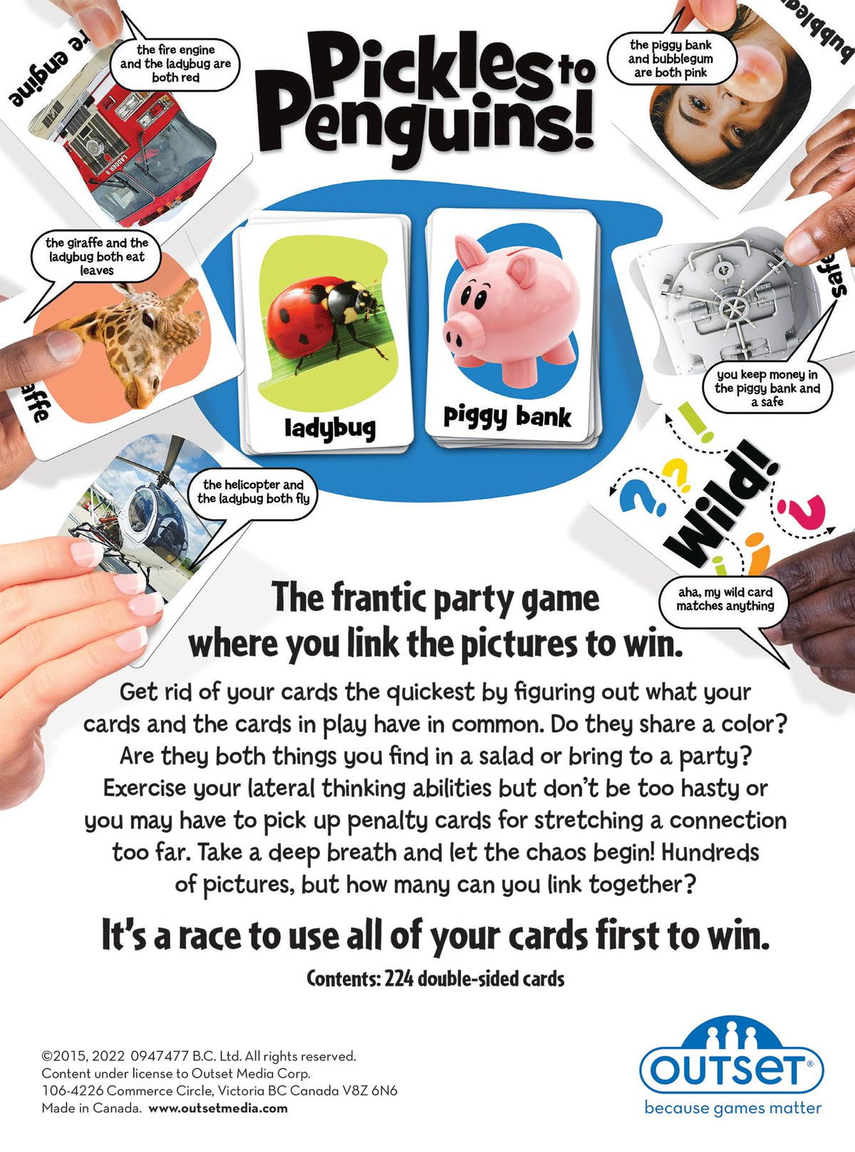 Outset Pickles to Penguins packaged box showcasing a family party game experience