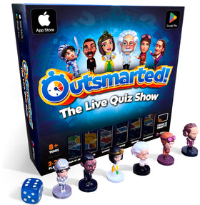 Outsmarted game-night-setup: cozy family gathering with an engaging quiz host.