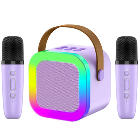 OUTUVAS Kids Karaoke Machine front view with LED lights for lively home singing.