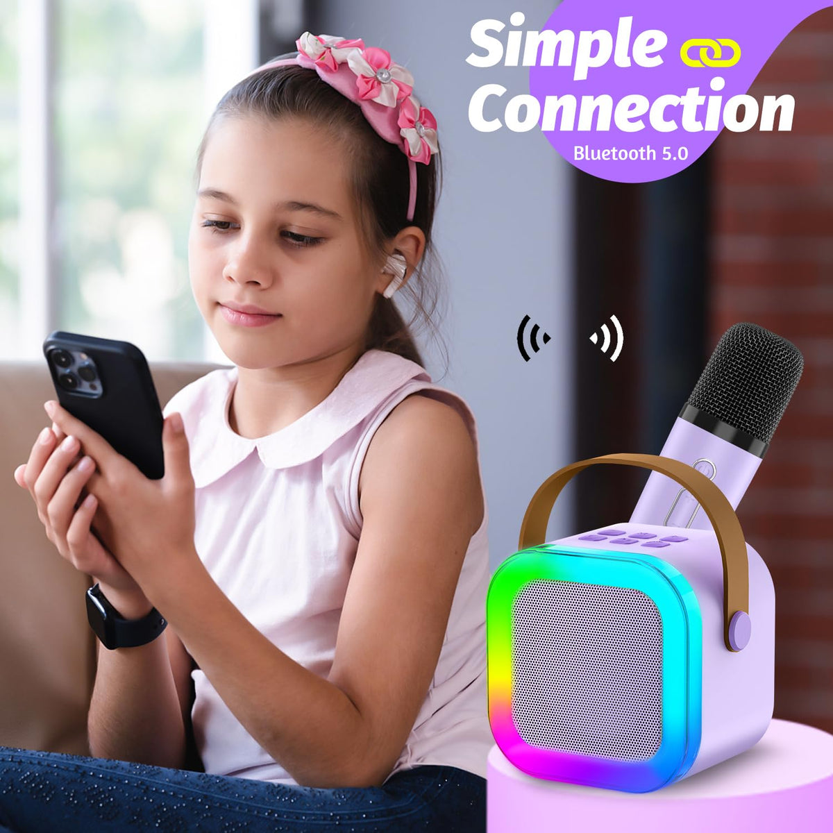 OUTUVAS Kids Karaoke Machine side view showing compact portable design.