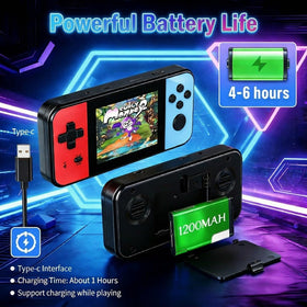 OUTUO Retro handheld games library with 240 titles for varied play.