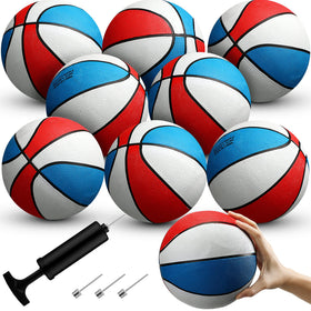 Outus 8-pack mini basketballs with pump, ready for quick inflation and easy play.
