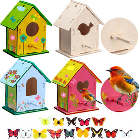 Outus wooden birdhouse kit with four shapes for creative painting and decor.