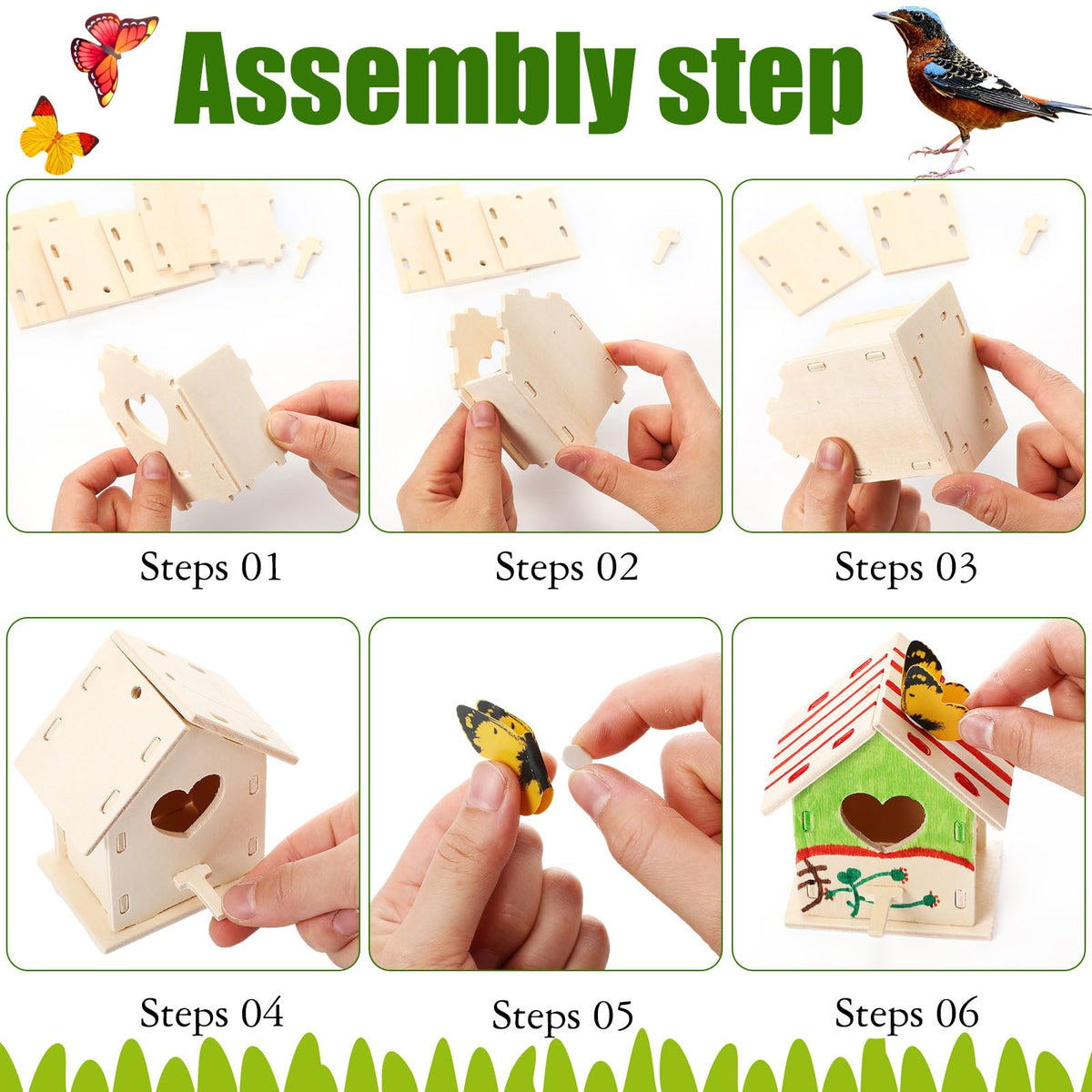 Outus easy-to-assemble birdhouse kit for kids' art projects.