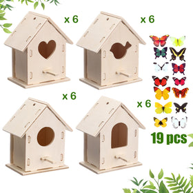 Outus unfinished wood birdhouses inviting painting and personalizing.
