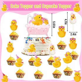 Outus duck birthday cake topper adds whimsical height to the cake.