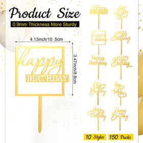 Outus gold birthday toppers close-up showing 4-5 inch size for cakes.