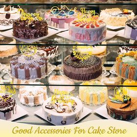 Outus happy birthday toppers polygon design, gold tone, modern style for stylish cakes.