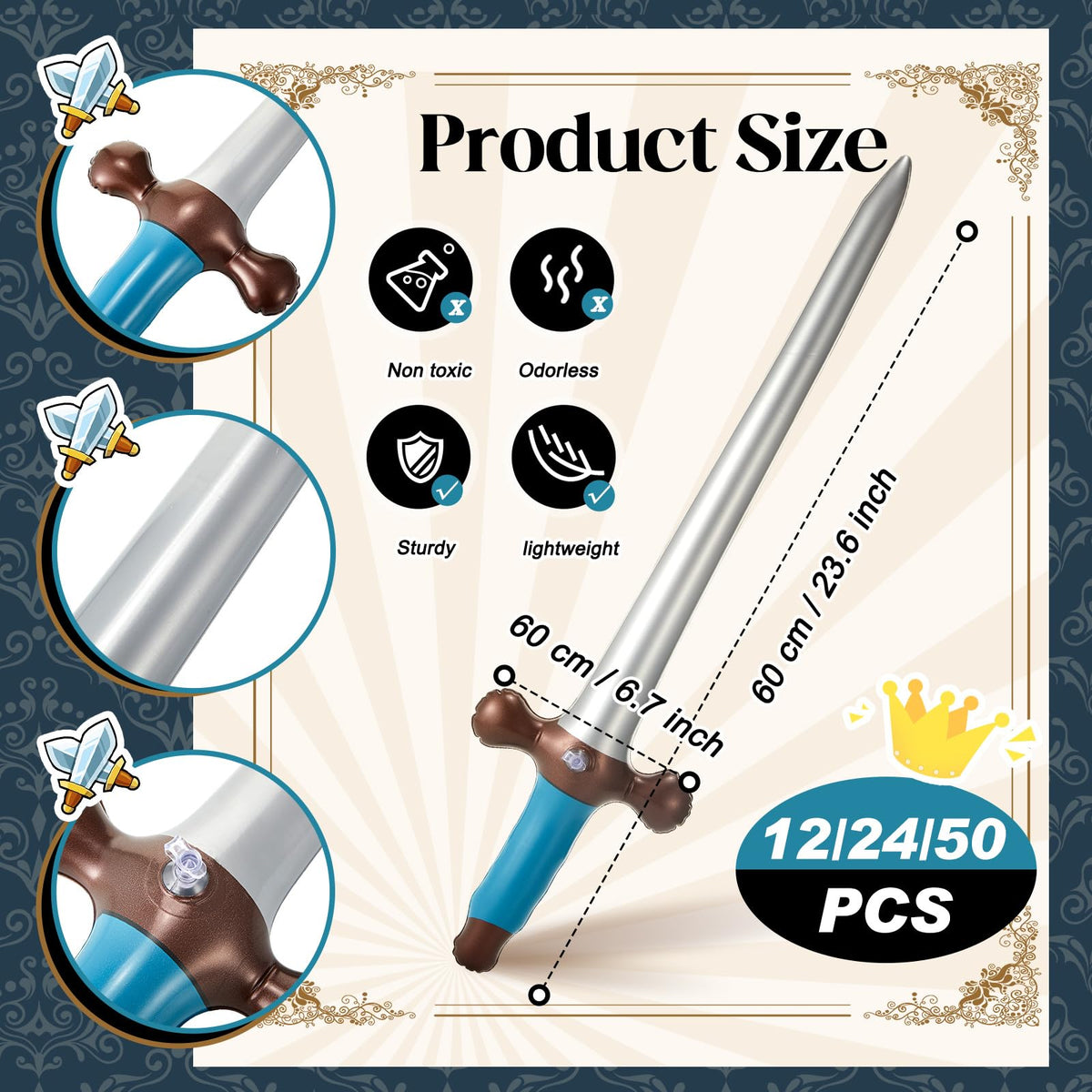 Outus blue inflatable sword close-up showing bright color and safe design.
