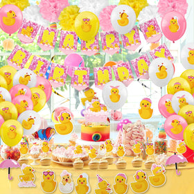 Outus latex balloons in three colors embellish banners and tables.