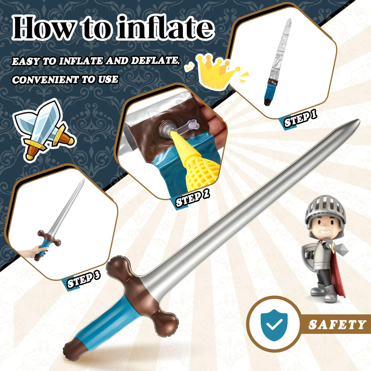 Outus blue inflatable swords pack for group themes and prizes.