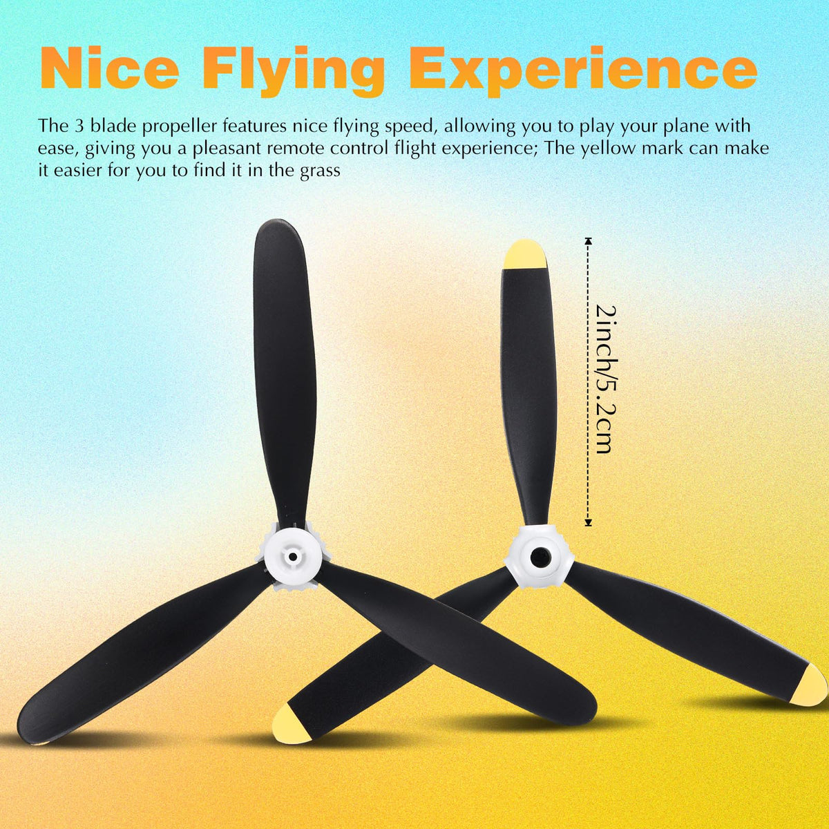 Outus yellow-marked propeller helps locate propeller in grass