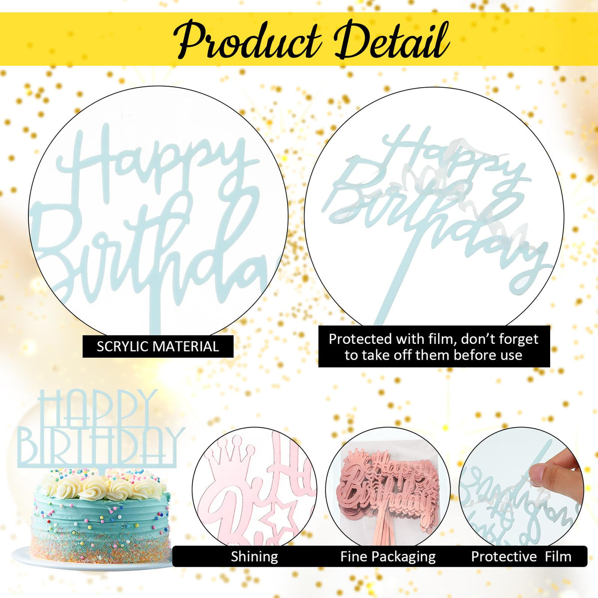 Outus toppers sized 4–5.5 inches to fit 6–10 inch cakes.