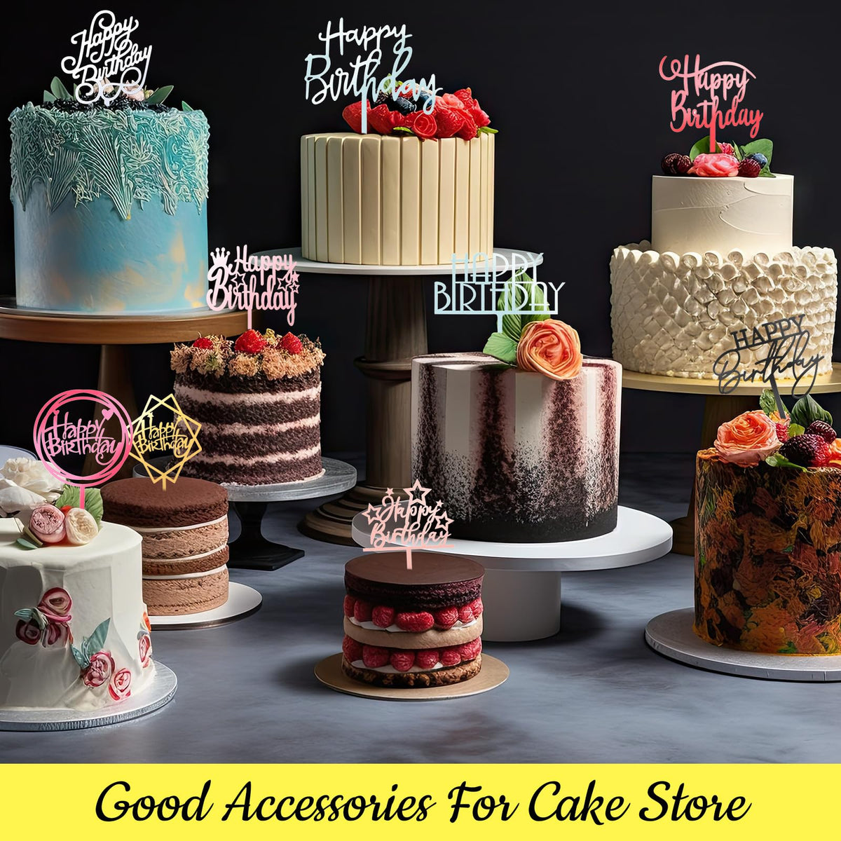 Outus toppers offer varied fonts and shapes to elevate party cakes.