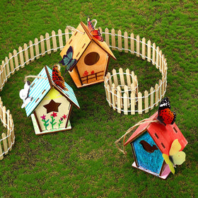 Outus vintage-style birdhouses evoke rustic charm for classroom projects or home accents.