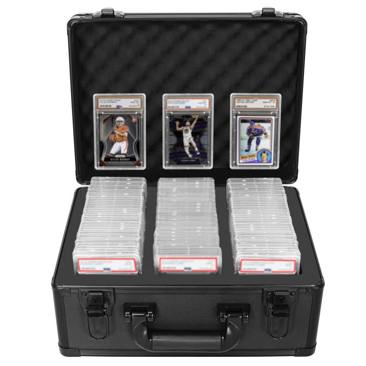 OUUTMEE graded card case front view with sleek black aluminum frame for protection